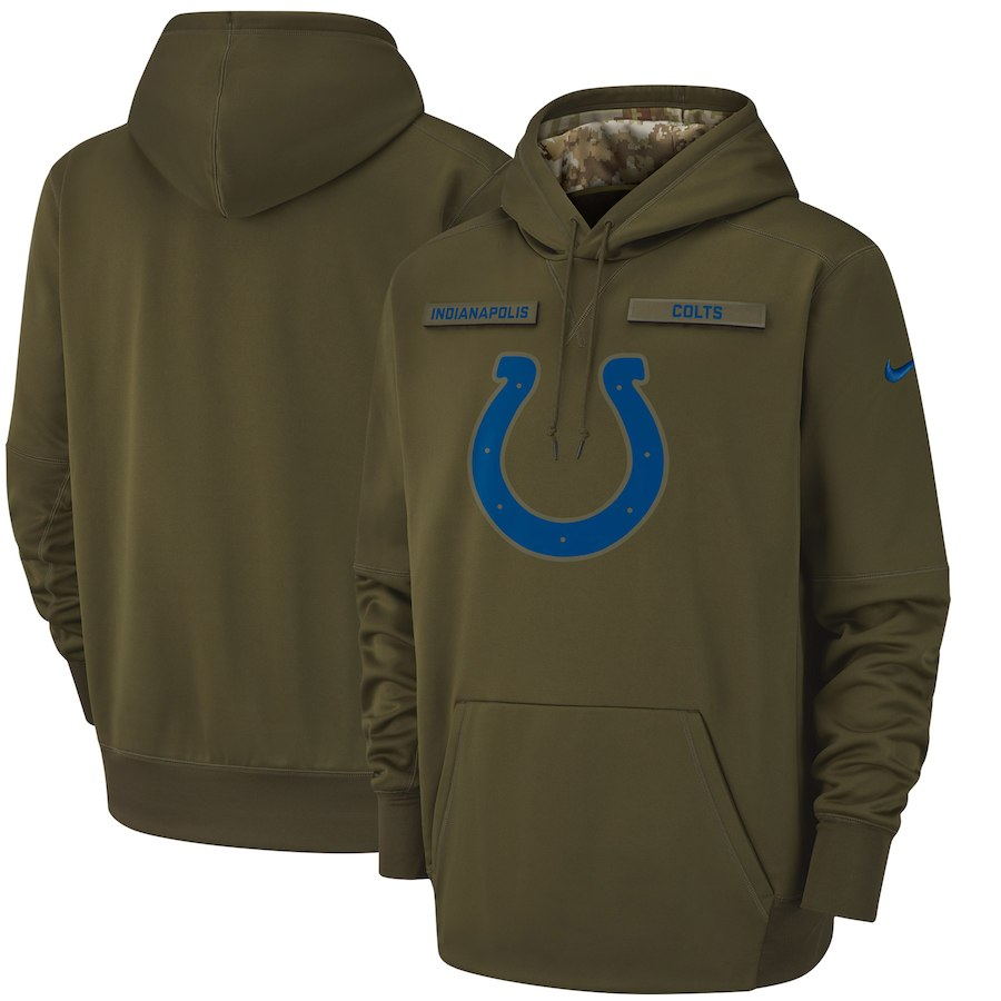 Men's Indianapolis Colts Olive Salute to Service Sideline Therma Performance Pullover 2018 NFL Hoodie - Click Image to Close